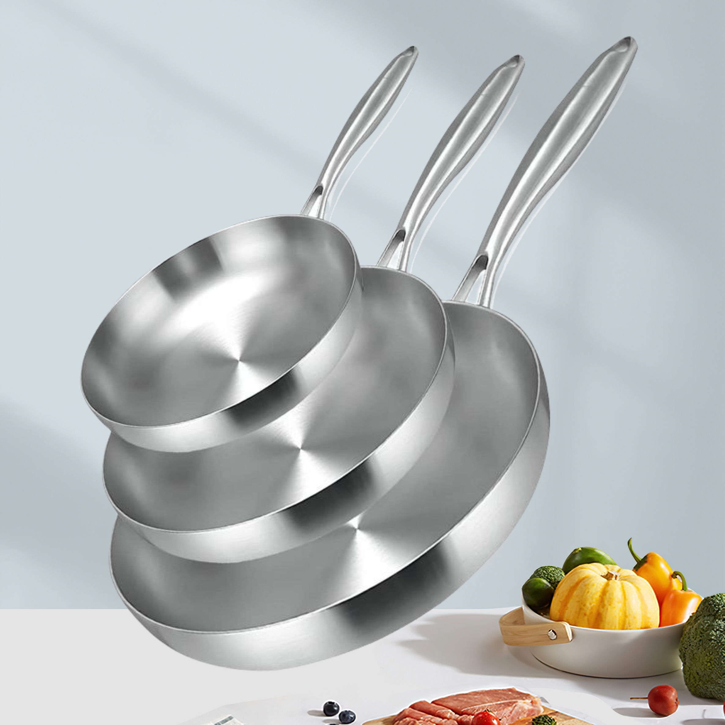 TIANXING Kitchen Restaurant Induction Gas Non Stick Pots Cookware Set Nonstick Pan Skillet Stainless Steel Frying Pan Set Of Pan