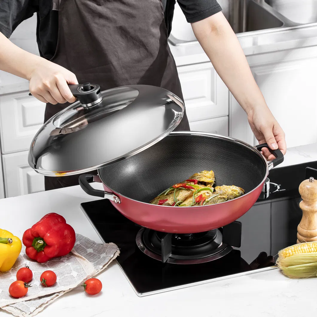 Hot Sales Cookware Stainless Steel Non-Stick Eterna Coating Ceramic Outer Layer 34cm Wok