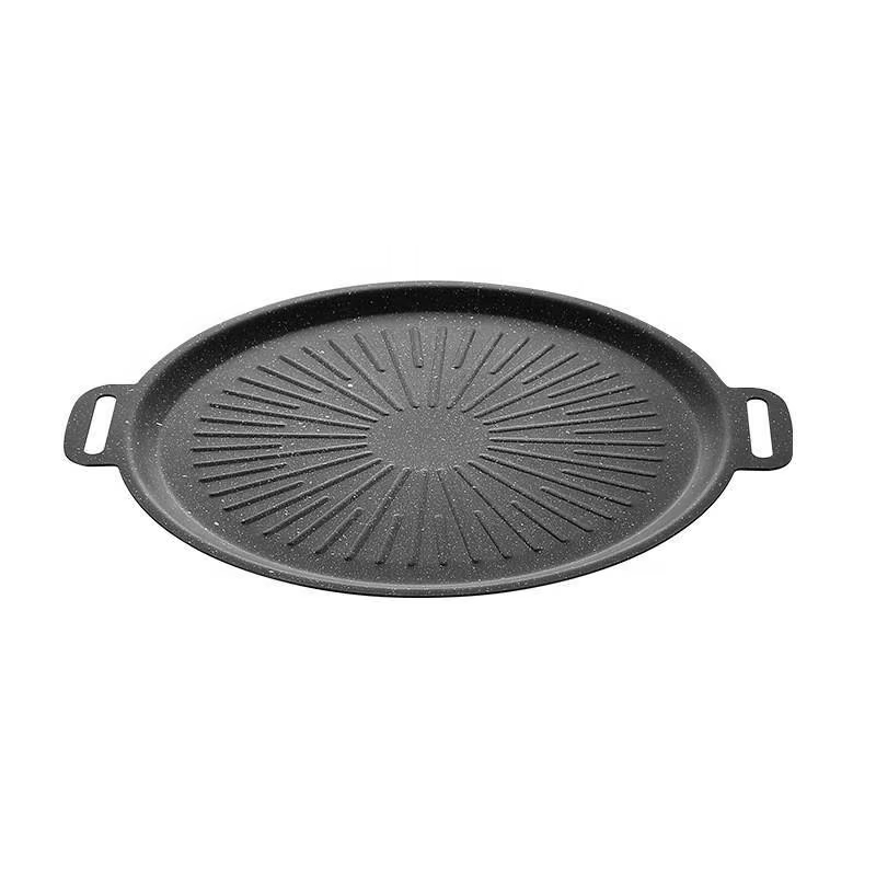 Eco-Friendly Korean BBQ Griddle Pan Cast Iron Steel Stainless Steel Exterior Round Camping Gas Custom Logo