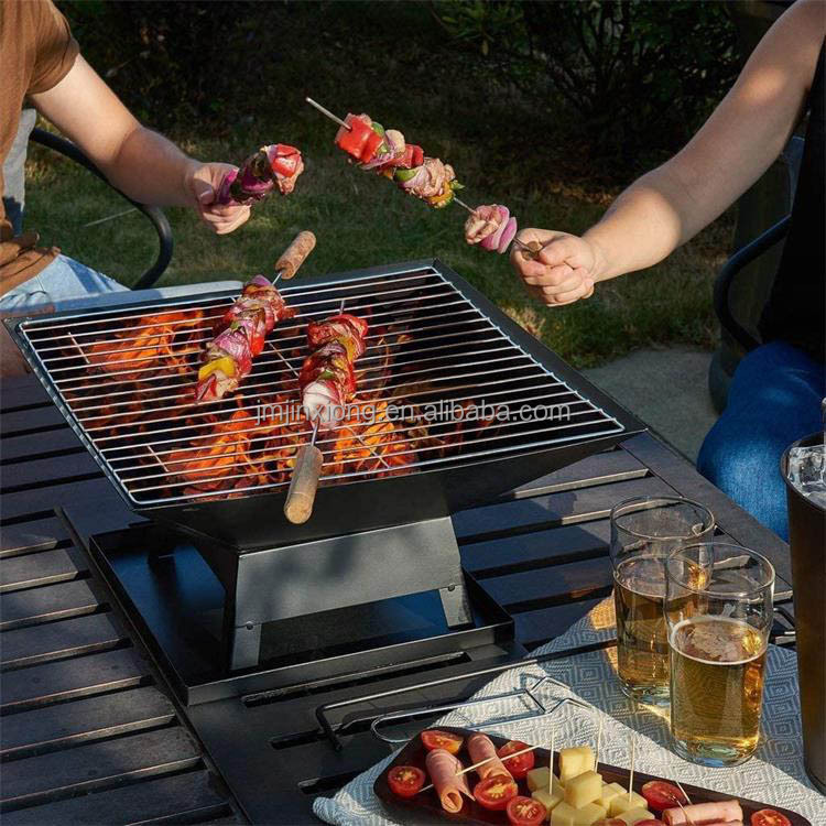 Garden DIY Fire Pit Table Brazier with BBQ Grill Portable Foldable Stainless Steel Charcoal Logs BBQ Grill