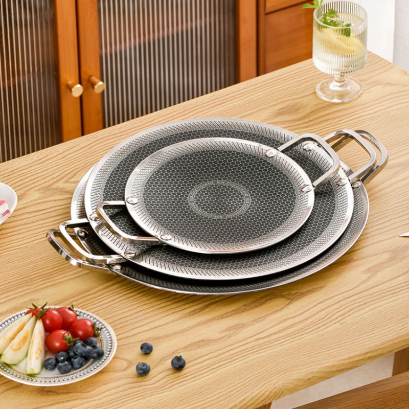 Portable 316 Stainless Steel BBQ Griddle Pan Triple Ply Camping Grill Plate for Outdoor and Home Cooking