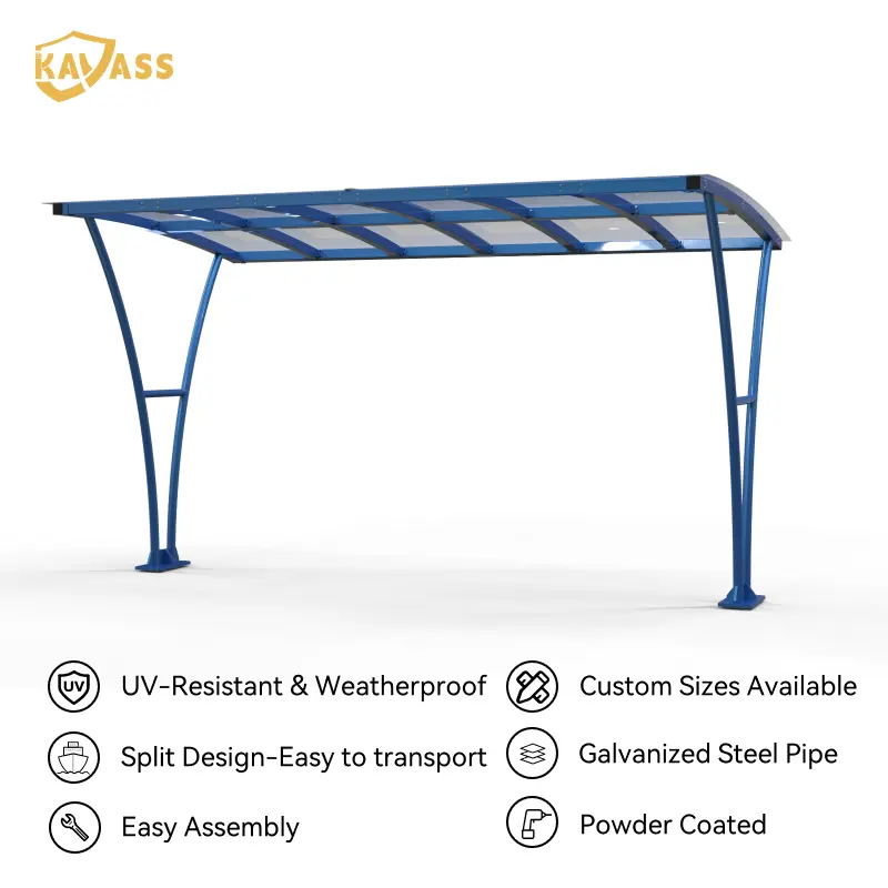 OEM KAVASS Polycarbonate Roof Bike Shelter – UV-Resistant, Weatherproof, Customizable Size Products, Factory