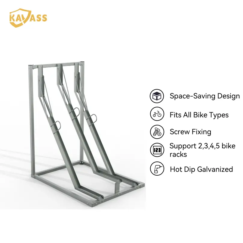 Custom KAVASS Semi-Vertical Bike Rack - Space-Efficient for 2-5 Bikes, Hot-Dip Galvanized, China Suppliers and Factory Supplier, Suppliers
