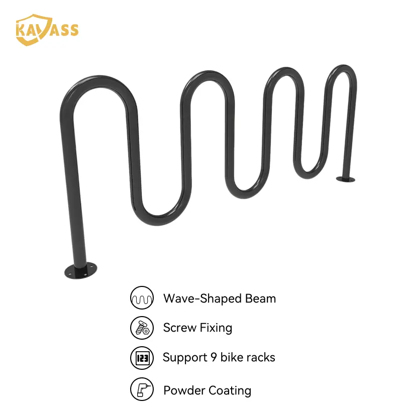 China KAVASS Wave Bike Parking System – Nine-Bike Continuous Layout, Wheel-Nest Support Product, Factories