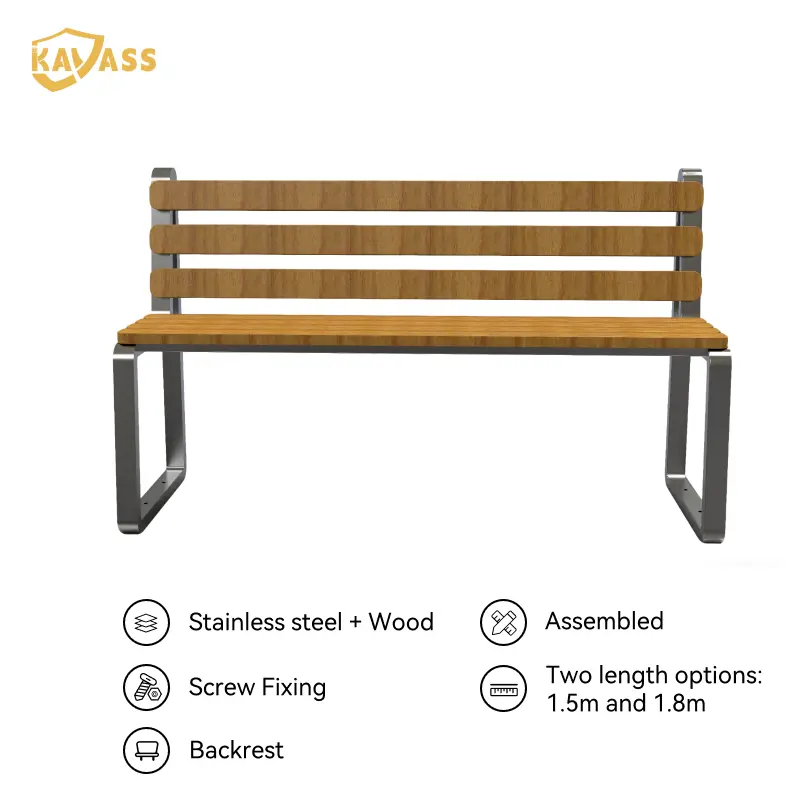 OEM KAVASS Lean-Back Rest Bench – 1.5m & 1.8m | Stainless-Wood Hybrid, Pre-Built Manufacturer, Supplier