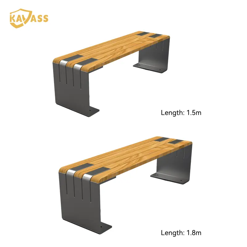 China KAVASS Outdoor Bench – 1.5m & 1.8m | Wood Seat + Steel Frame Manufacturers, Supplier