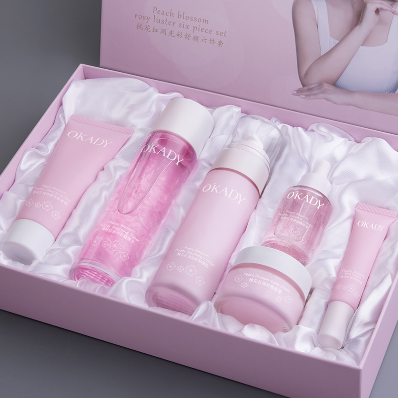 Customize Logo Peach Blossom Rosy Glowing Lightening Skincare Anti Wrinkle Whitening Nicotinamide Skin Care Set