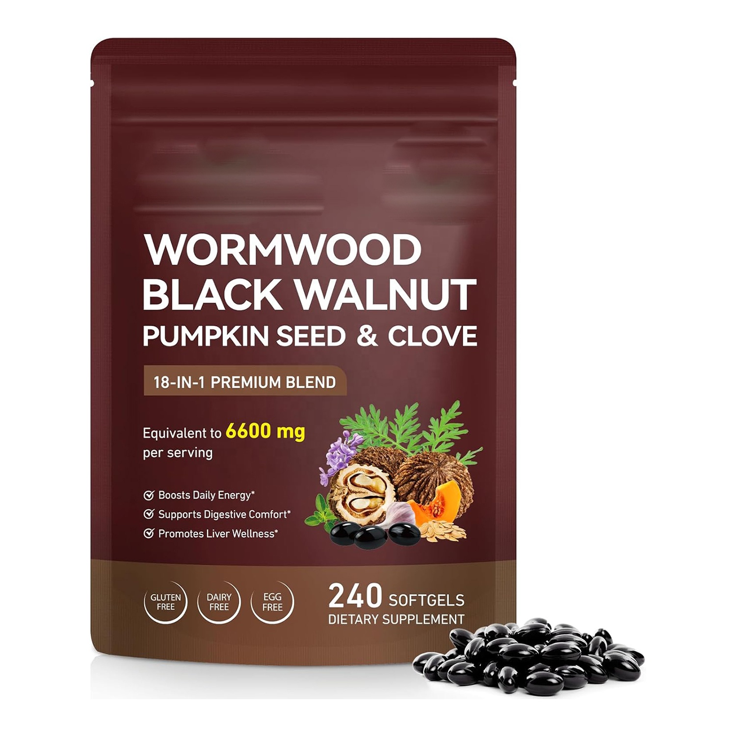 OEM 18 In 1 Wormwood Black Walnut Softgels Capsules With Pumpkin Seed, Turmeric, Garlic, Oregano Berberine Supplement
