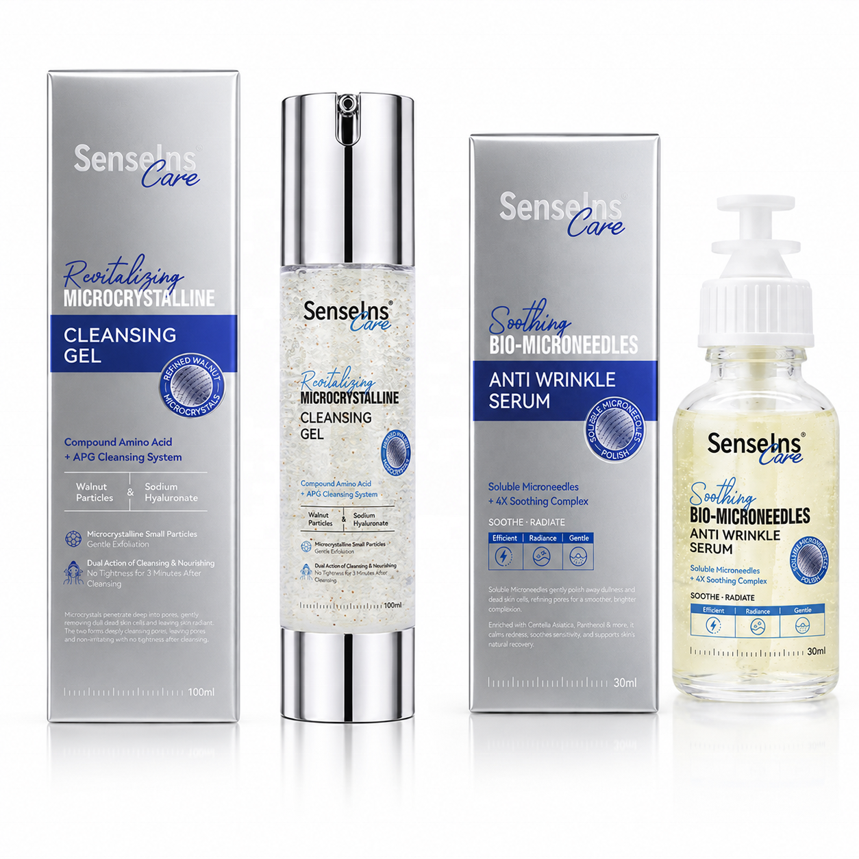 Wholesale PDRN Anti Aging Microneedle Serum 100Ml Gentle Exfoliating Cleanser Gel + Soluble Microneedle Anti-Wrinkle Serum 30Ml