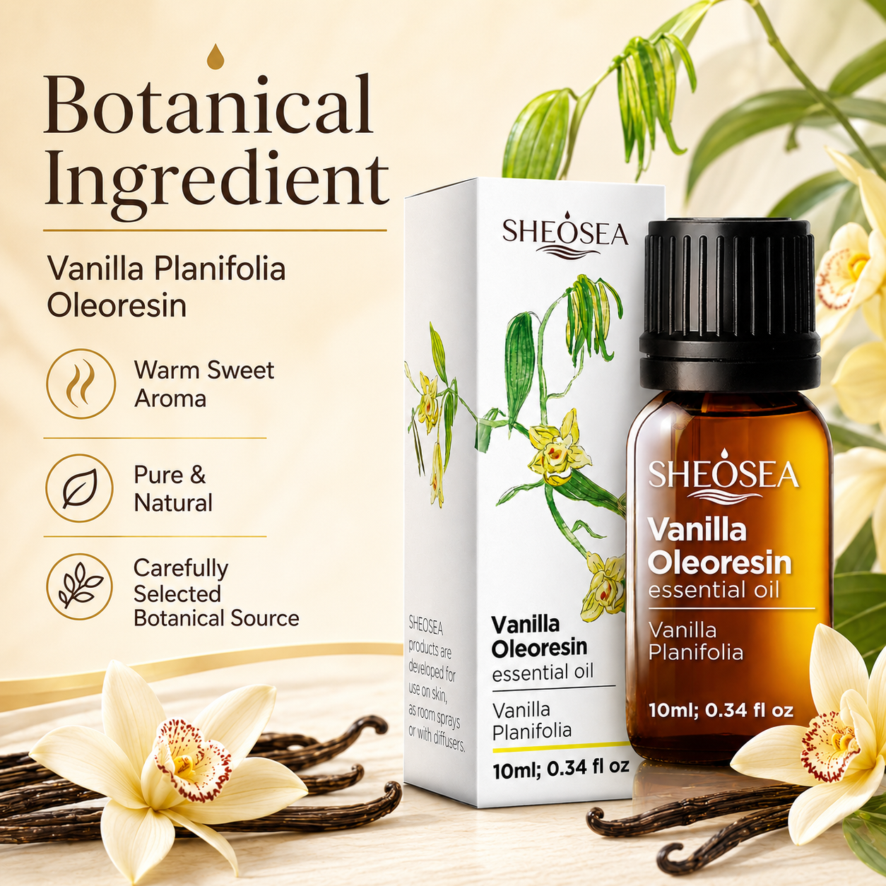 Sheosea Vanilla Oleoresin Essential Oil 10ml Natural Vanilla Planifolia Oil for Skin Massage Diffuser Aromatherapy