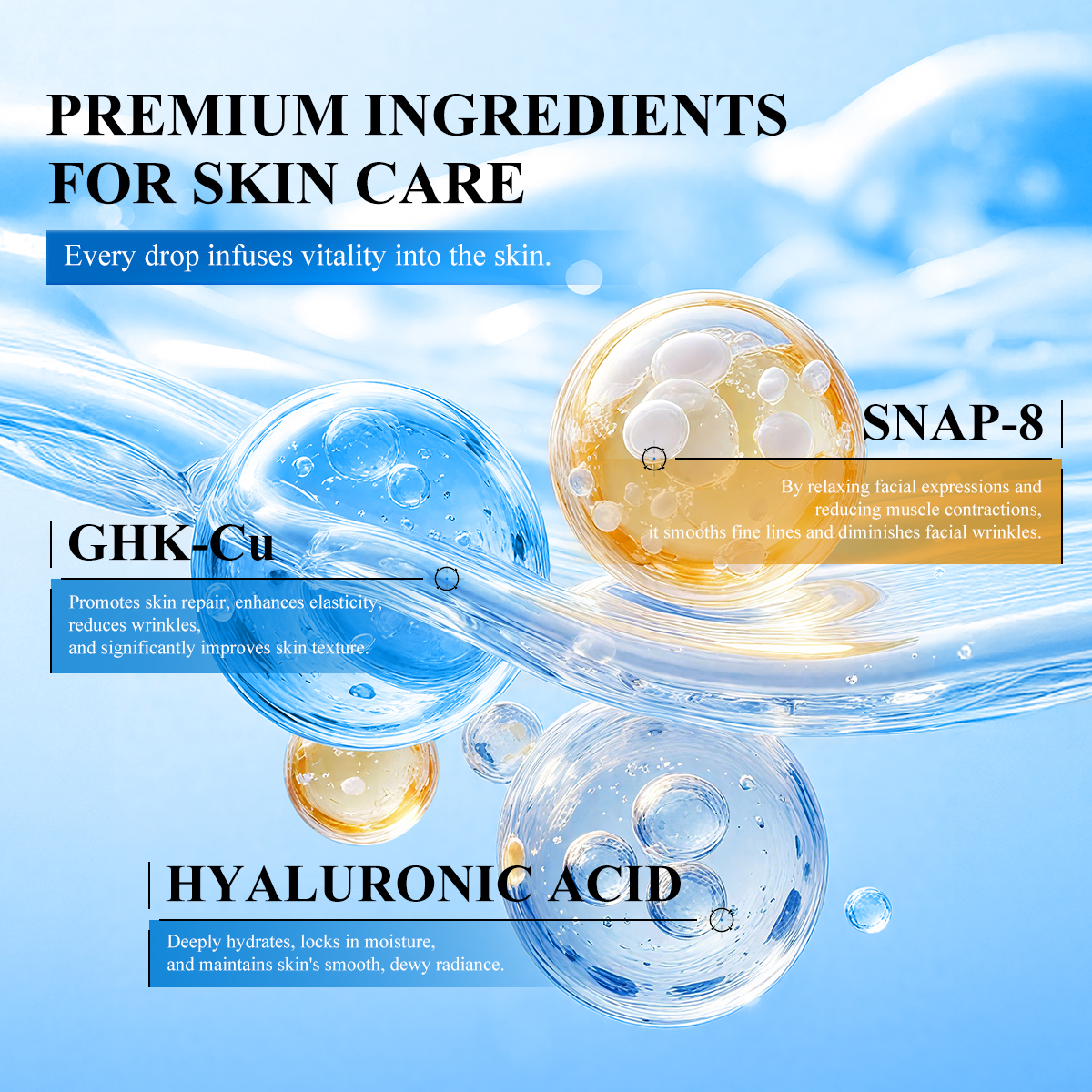 OEM ODM Collagen Peptide Complex Serum Brightening Anti Wrinkles Blue Ghkcu Peptide Serum Skin for Face