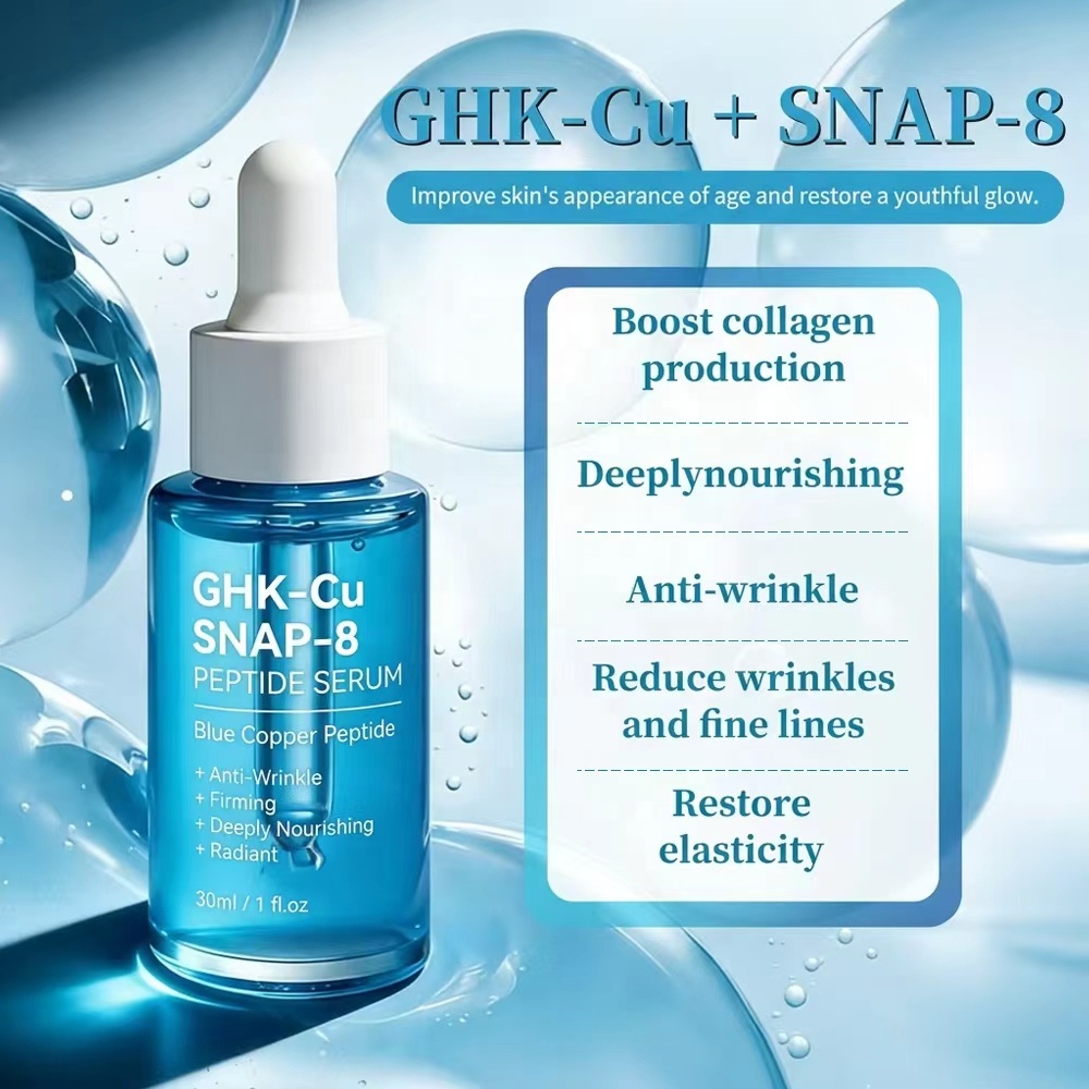 Private Label GHK-Cu Blue Copper Peptide Serum Hyaluronic Acid Facial Serum Anti Aging Wrinkle Repair With SNAP-8