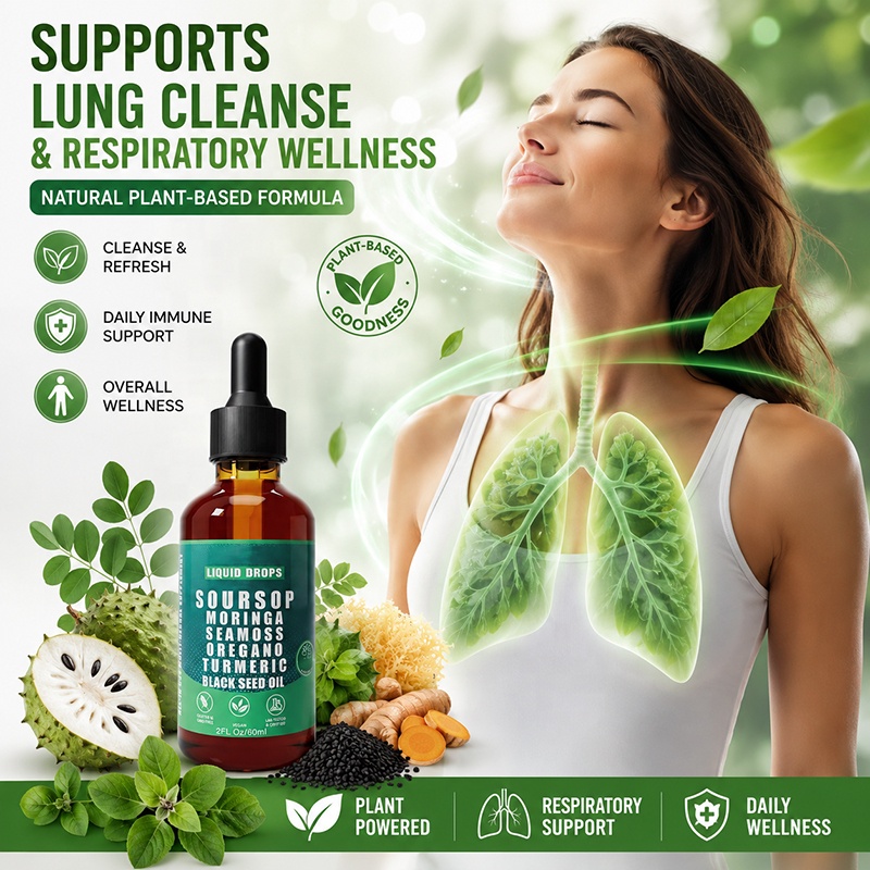 Custom Bulk Order Private Label Soursop Moringa Liquid Drops Dietary Supplement with Seamoss, Oregano, Turmeric &amp; Black Seed Oil