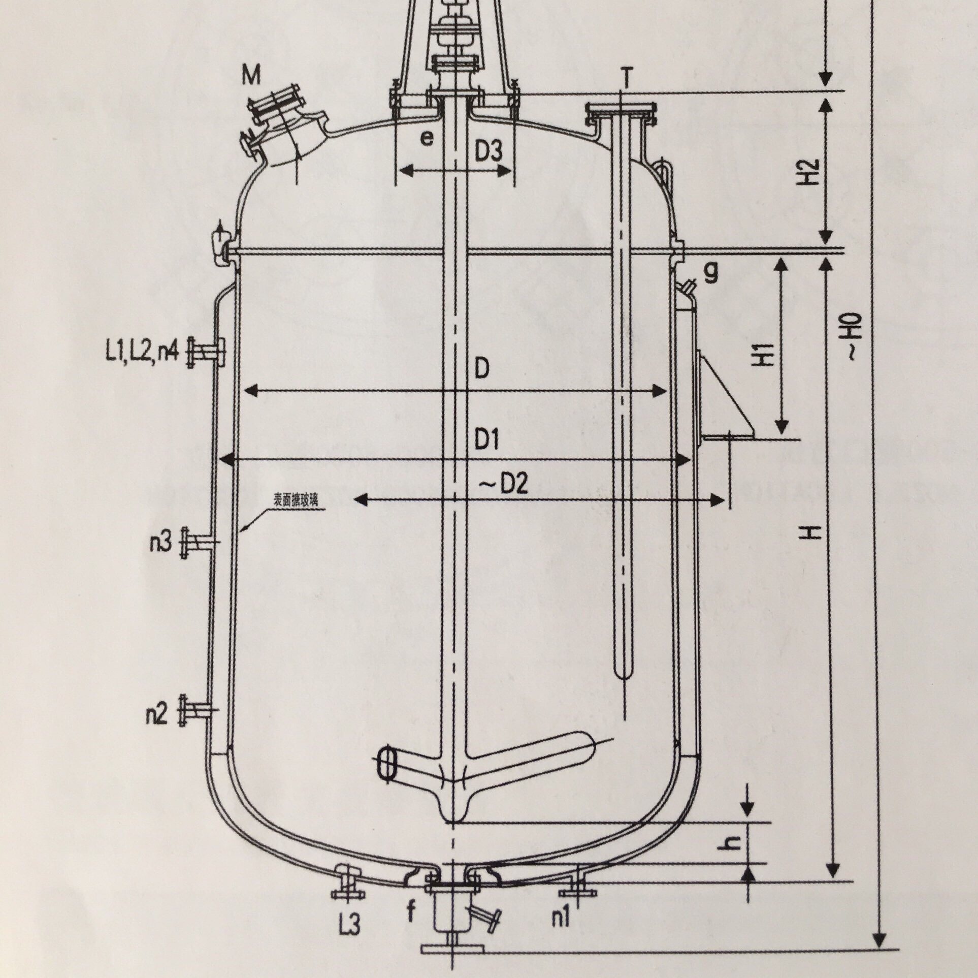 Drawing of the K type glass lined reactor with jacket