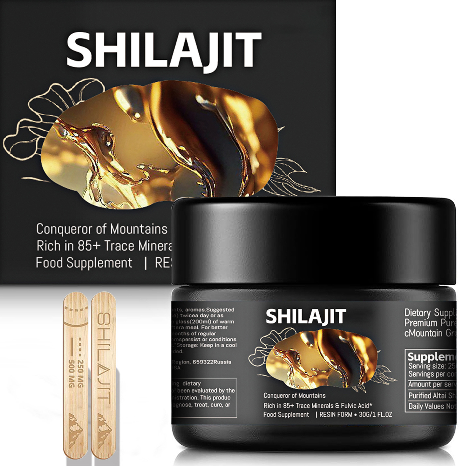 OEM Shilajit Resin 30gm Jar Natural Resin Herbal Supplements Extract Private Label Packaging Bulk Supply Product Complex Formula