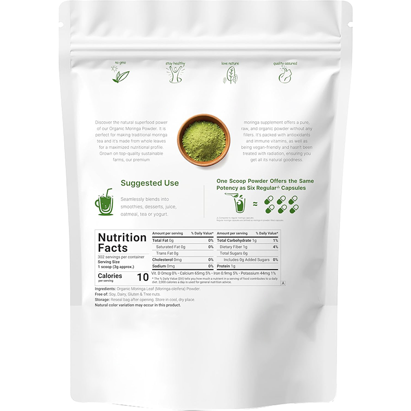 Rosebest China Supplier Wholesale Bulk OEM Private Label Flavoured Organic Pure Moringa Leaf Extract Powder Supplement in Bag