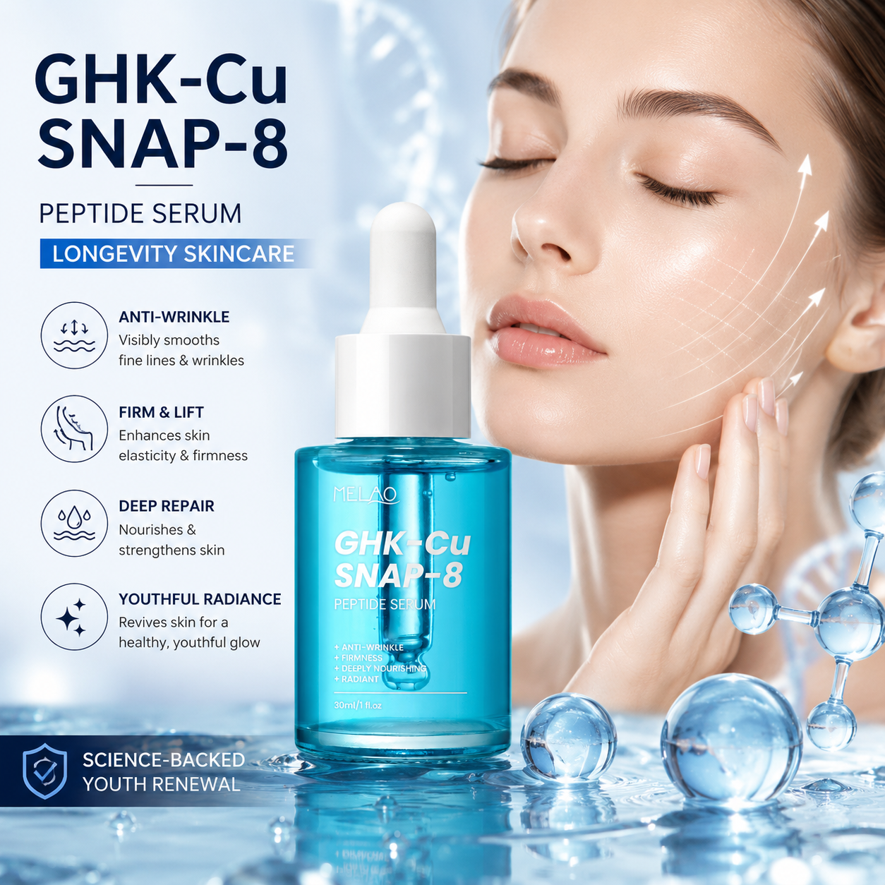 OEM ODM Collagen Peptide Complex Serum Brightening Anti Wrinkles Blue Ghkcu Peptide Serum Skin for Face