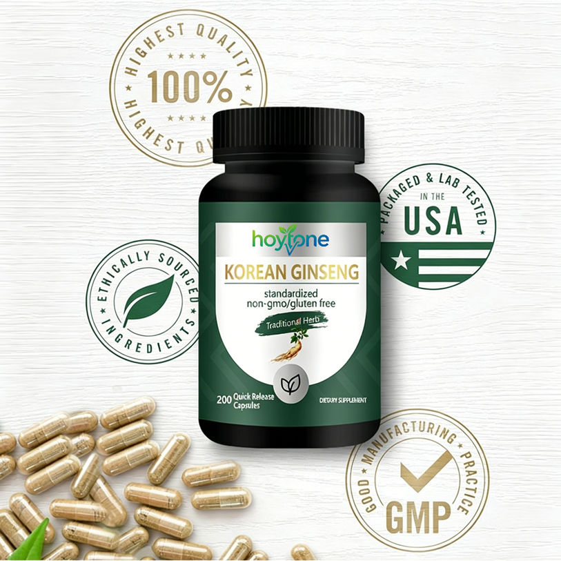 OEM Custom Korean Ginseng Capsules 2000mg Standardized Panax Ginseng Extract for Energy Vitality Immunity Support Supplement