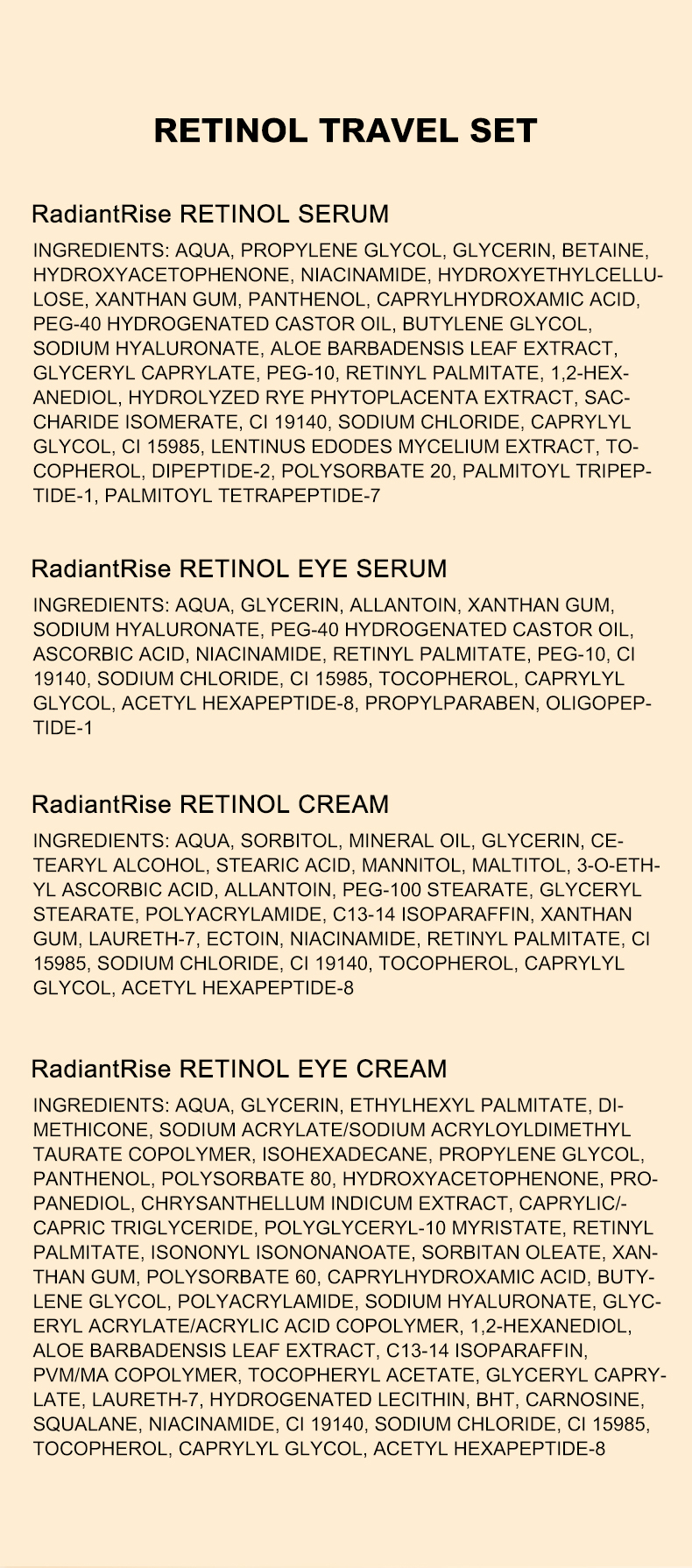 Private Label Custom OEM Astaxanthin Retinol Anti Wrinkle Firming Moisturizing 4 Pieces Skin Care Set for Women Beauty Wholesale