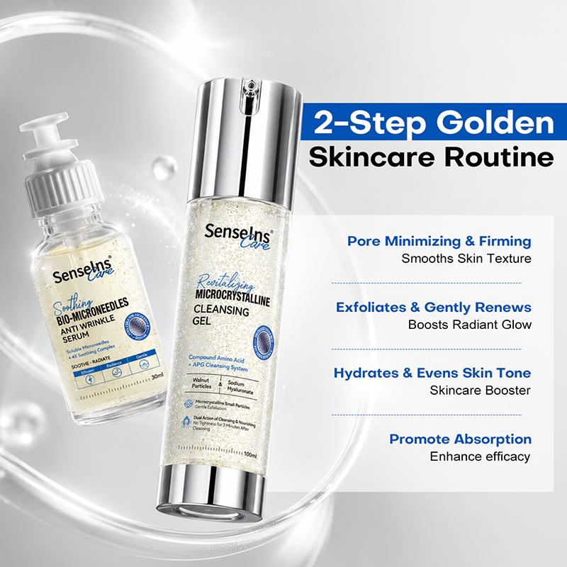 Wholesale PDRN Anti Aging Microneedle Serum 100Ml Gentle Exfoliating Cleanser Gel + Soluble Microneedle Anti-Wrinkle Serum 30Ml