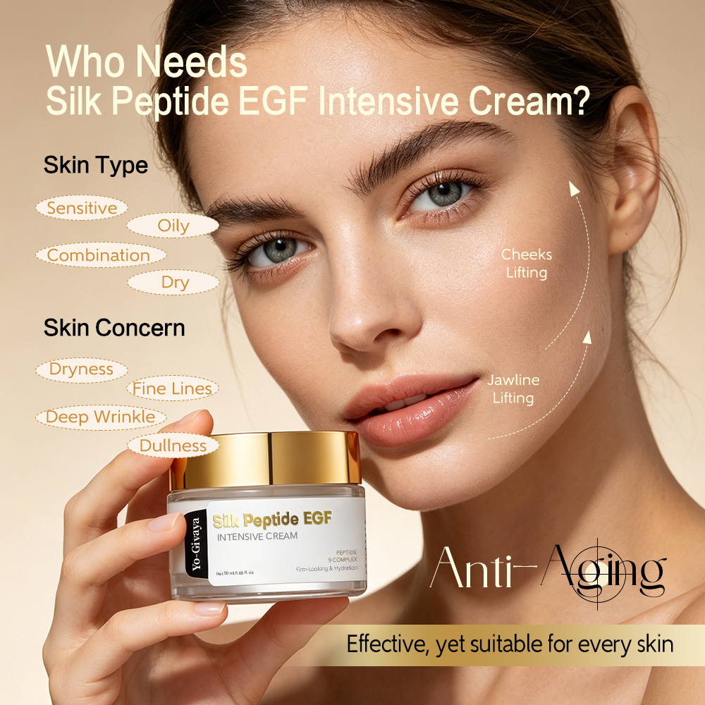 Silk Peptide EGF Intensive Cream OEM Private Label Firming Anti-Wrinkle Moisturizer with Peptide 9 Complex &amp; Hyaluronic Acid
