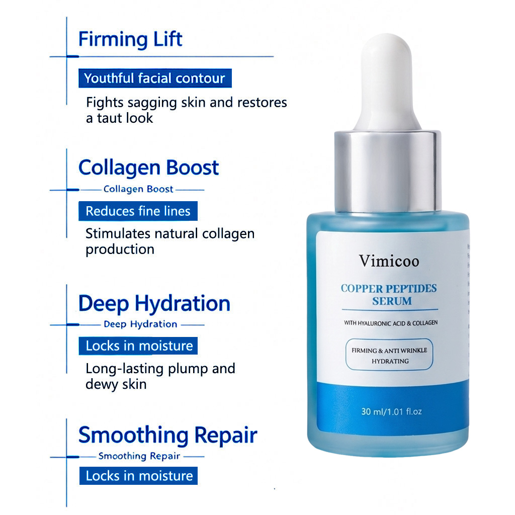Wholesale Anti-aging Face Serum Copper Peptide Firming Boost Collagen GHK-Cu Hyaluronic Acid Hight Quality Organic Facial Serum