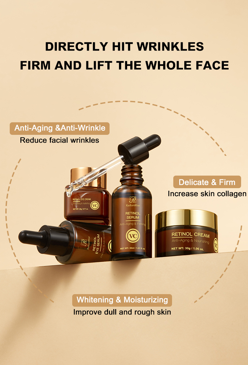 Private Label Custom OEM Astaxanthin Retinol Anti Wrinkle Firming Moisturizing 4 Pieces Skin Care Set for Women Beauty Wholesale