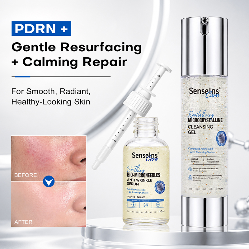 Wholesale PDRN Anti Aging Microneedle Serum 100Ml Gentle Exfoliating Cleanser Gel + Soluble Microneedle Anti-Wrinkle Serum 30Ml