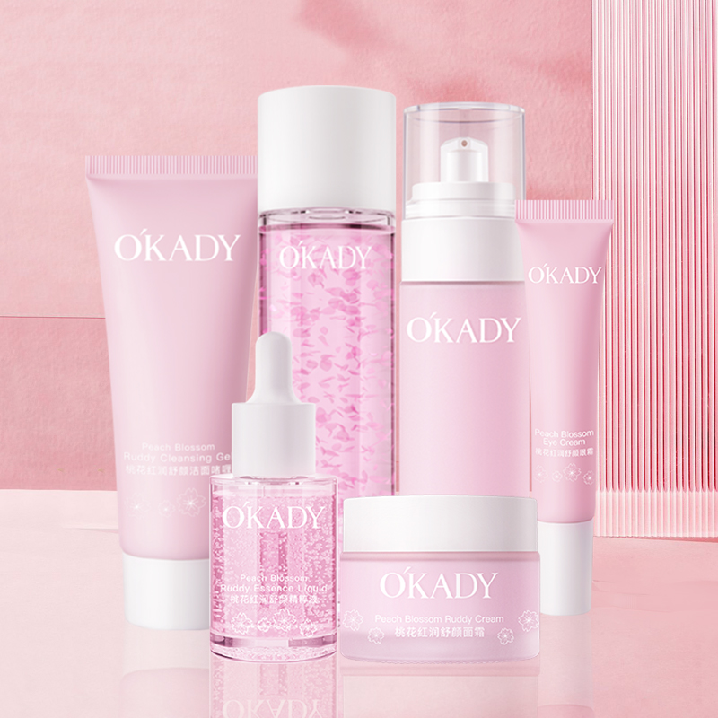 Customize Logo Peach Blossom Rosy Glowing Lightening Skincare Anti Wrinkle Whitening Nicotinamide Skin Care Set