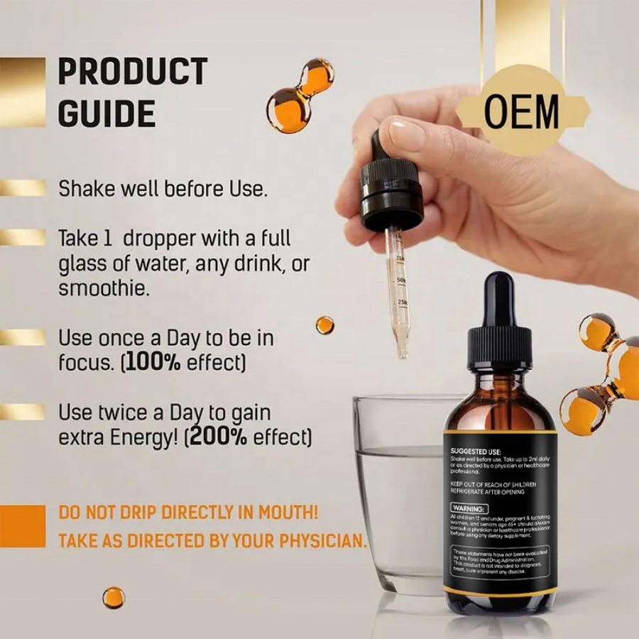 Organic Lions Mane Liquid Drops Brain Supplement For Memory &amp; Focus Reishi Mushroom Complex Supplement Nootropics Brain Booster