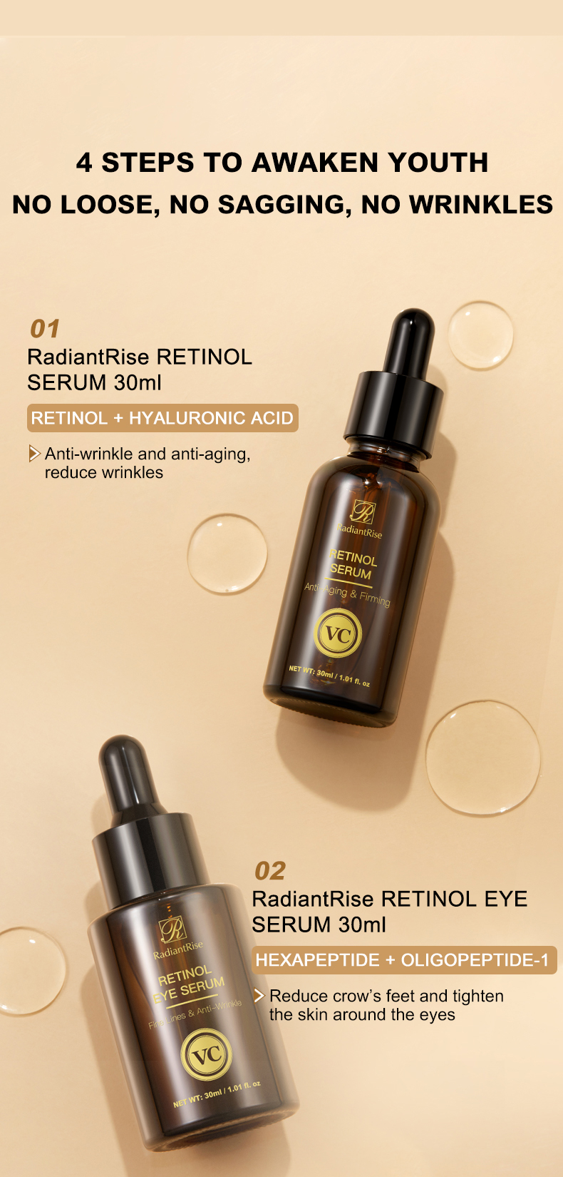 Private Label Custom OEM Astaxanthin Retinol Anti Wrinkle Firming Moisturizing 4 Pieces Skin Care Set for Women Beauty Wholesale