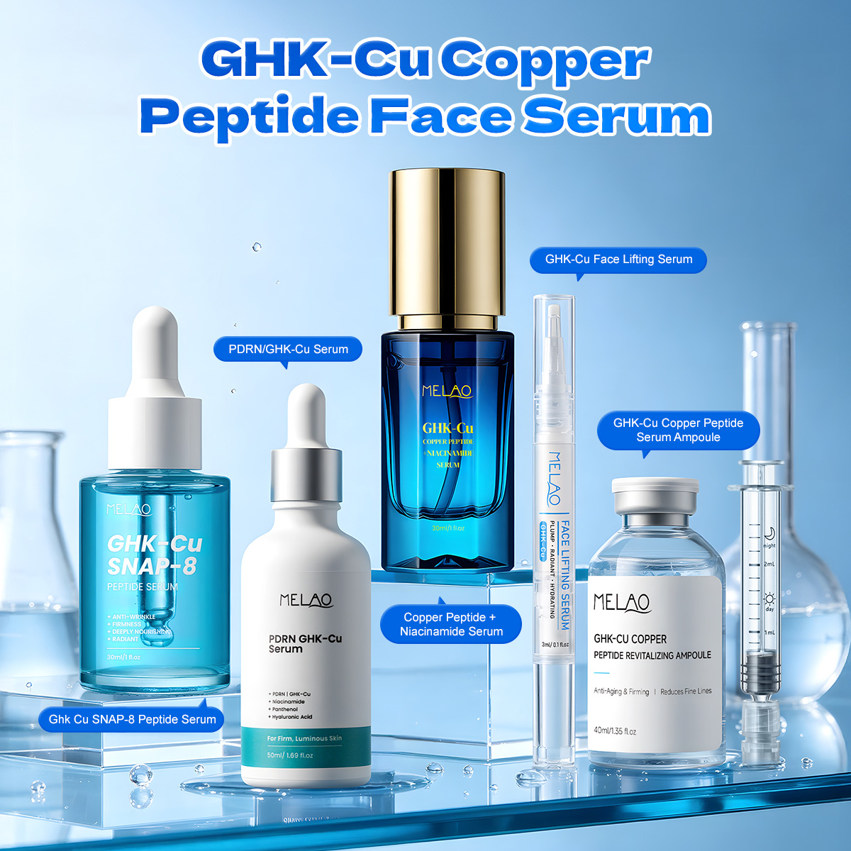 OEM ODM Collagen Peptide Complex Serum Brightening Anti Wrinkles Blue Ghkcu Peptide Serum Skin for Face