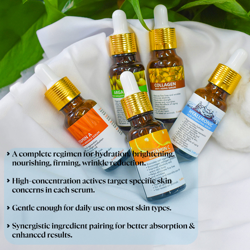 Multi Vitamin A C E &amp; Collagen Booster Anti-Aging Concentrate Serum Set - Hydrating, Brightening, Firming Facial Skin Care Set