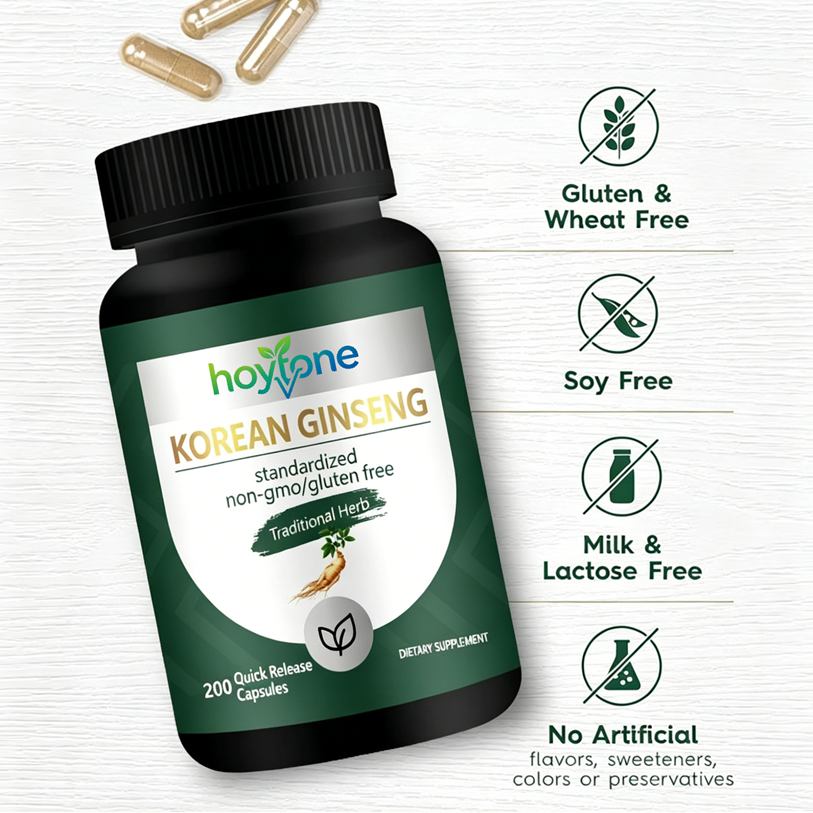 OEM Custom Korean Ginseng Capsules 2000mg Standardized Panax Ginseng Extract for Energy Vitality Immunity Support Supplement