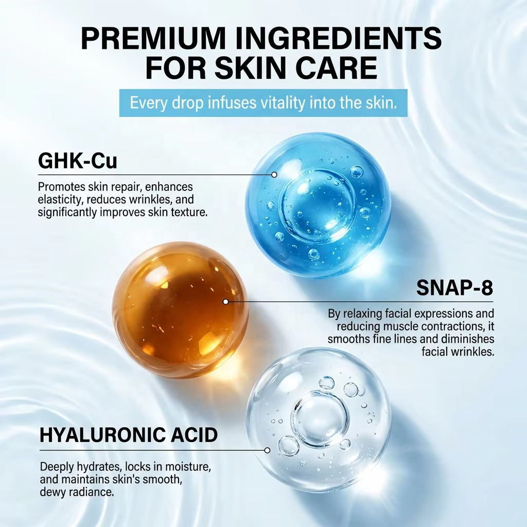 Private Label Squalane GHK-Cu Copper Peptide Serum Hydrating Plumping Fine Lines Repair Facial Serum OEM ODM Peptide Complex
