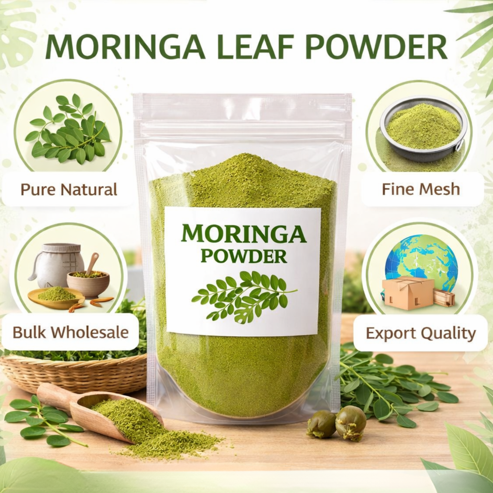 Premium Organic Moringa Oleifera Leaf Extract Powder 100% Pure Fine Mesh | High Purity Bulk Supply Nutraceutical Herbal Use 24
