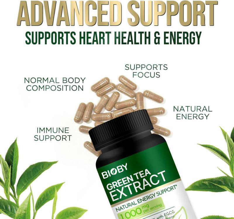 Bioby OEM Private Label Green Tea Extract 1000mg Standardized 98% EGCG Natural Energy Immune Support 240 Veggie Capsules