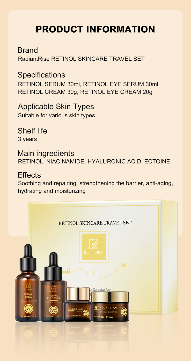 Private Label Custom OEM Astaxanthin Retinol Anti Wrinkle Firming Moisturizing 4 Pieces Skin Care Set for Women Beauty Wholesale