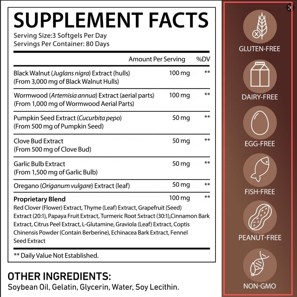 OEM 18 In 1 Wormwood Black Walnut Softgels Capsules With Pumpkin Seed, Turmeric, Garlic, Oregano Berberine Supplement