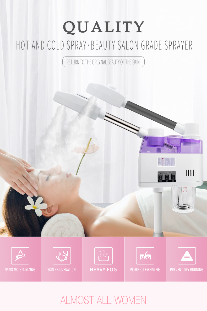Face Steaming Device 2 in 1 Nano Ionic Hot Professional Spa Luxury Stand Ozone Steam Manual Facial Machine Steamer