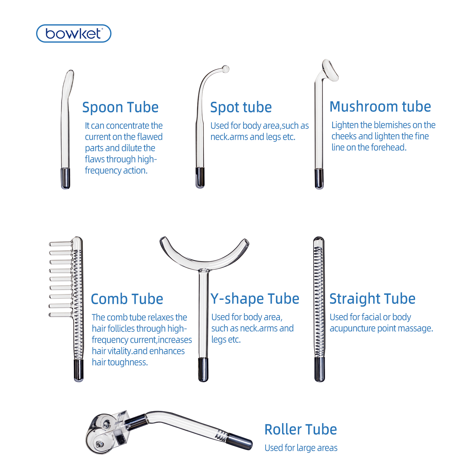 BOWEKT 7-in-1 High Frequency Neon &amp; Argon Facial Wand Handheld Beauty Tool for Acne Treatment Firming &amp; Dark Circles Reduction