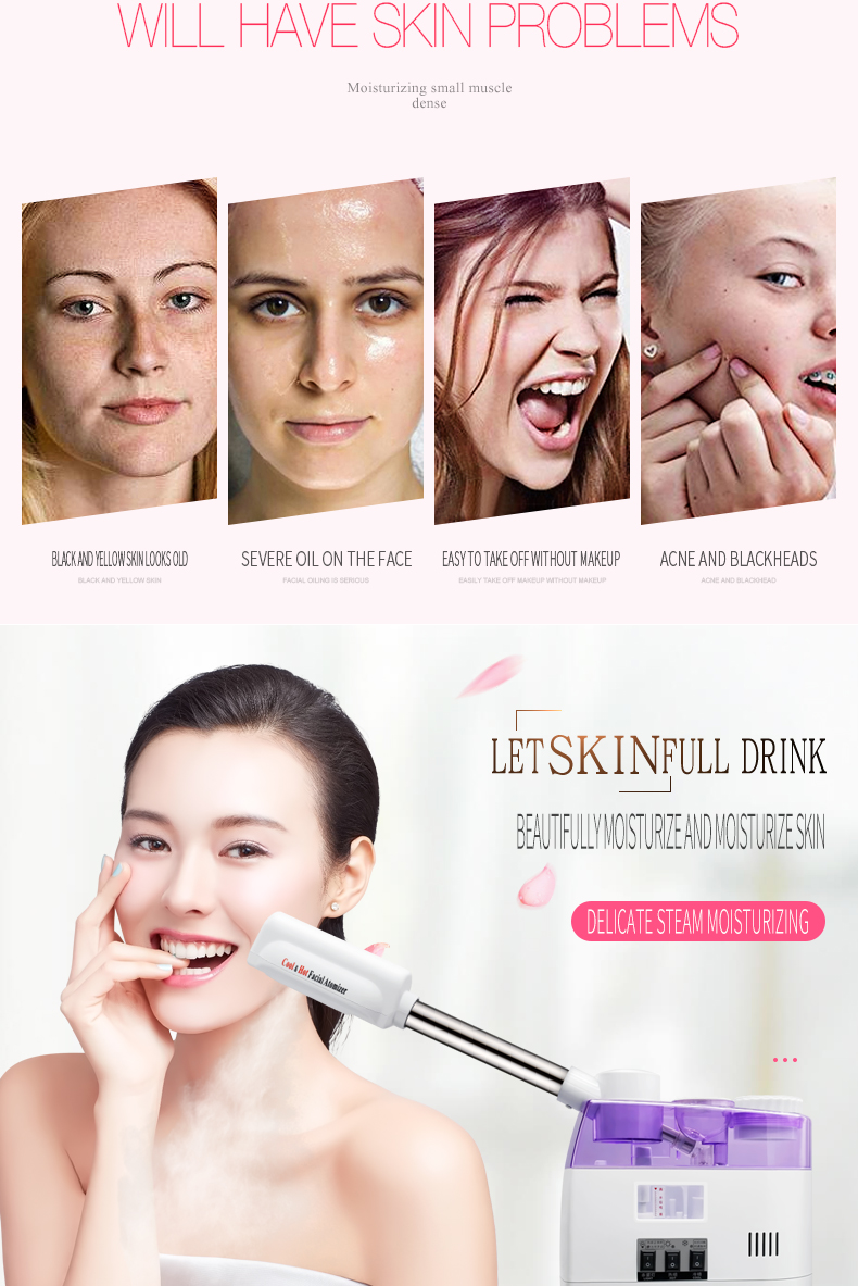 Face Steaming Device 2 in 1 Nano Ionic Hot Professional Spa Luxury Stand Ozone Steam Manual Facial Machine Steamer