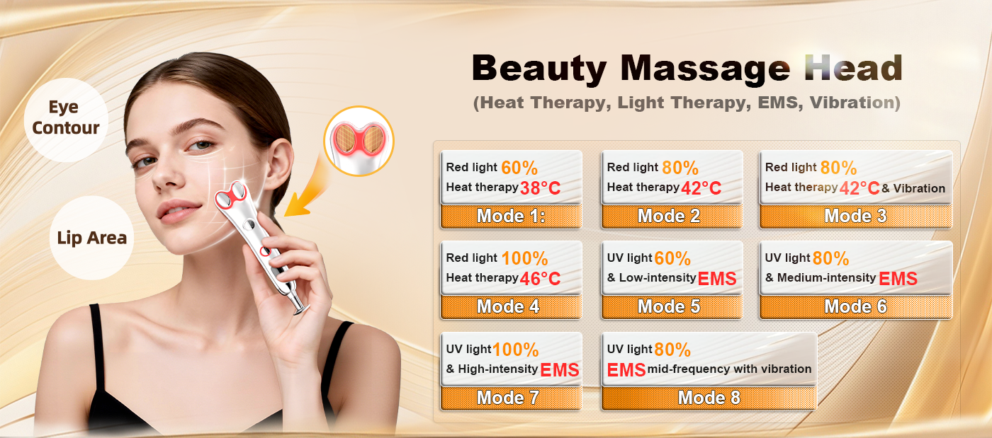 2 in 1 Eye Beauty Device 6 Replaceable Heads Massage Pen Soothing and Warming Eye Massager Heat Compress Vibrating Massager Wand