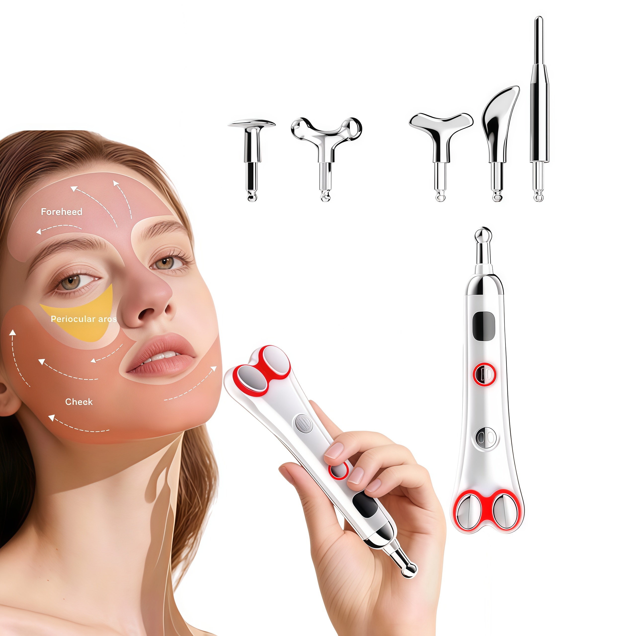 2 in 1 Eye Beauty Device 6 Replaceable Heads Massage Pen Soothing and Warming Eye Massager Heat Compress Vibrating Massager Wand