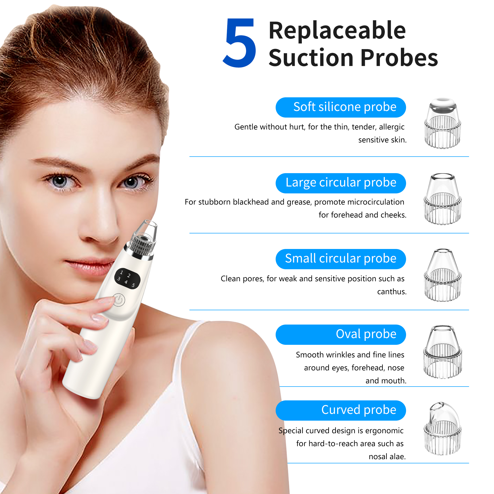 Hot Selling Silicone Hand Held Facial Deep Cleansing Vacuum Black Head Removal Pore Cleaner Rechargeable Beauty Device