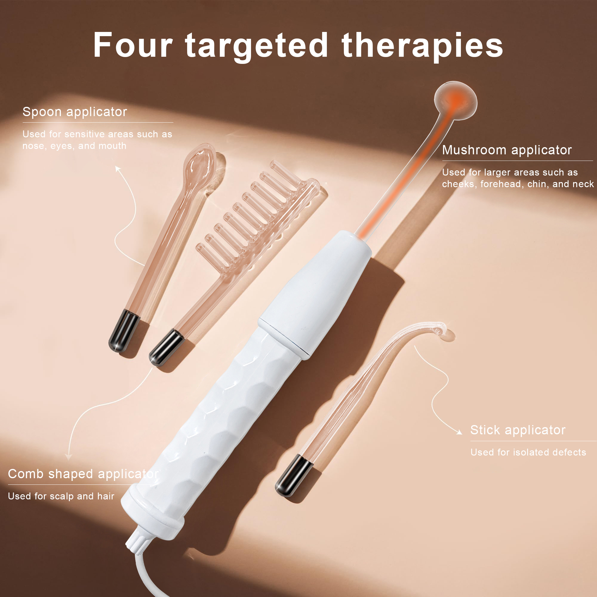 4 in 1 Handheld Acne Treatment Electrode Therapy Ozone Facial Beauty Wand Portable High Frequency Facial Machine