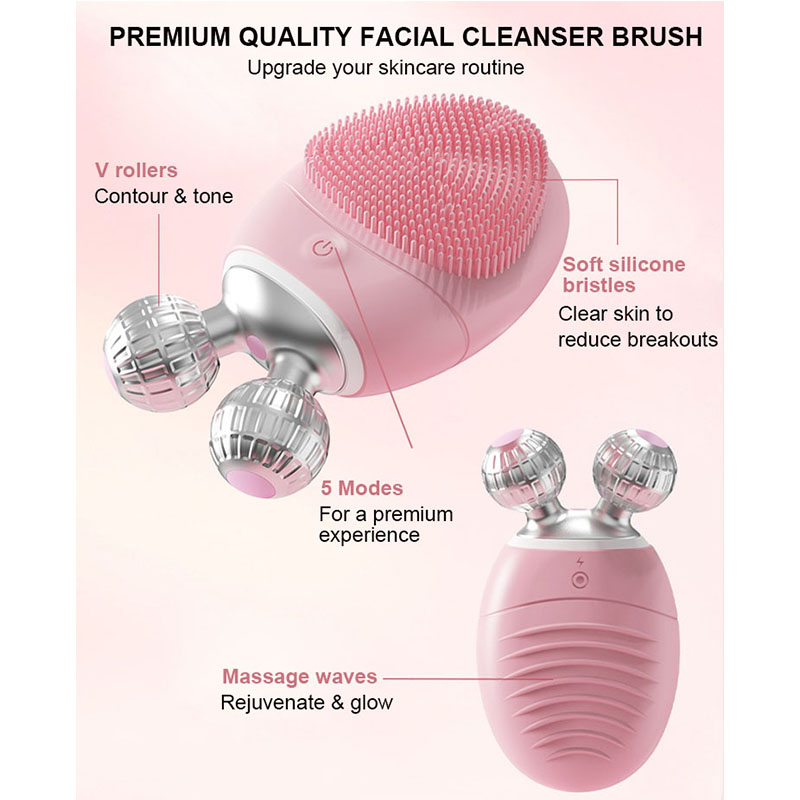 3-in-1 Electric Facial Massager Cleaning Tool Soft Silicone Exfoliating Face Scrubber Cleansing Brush for Wrinkles and Lifting