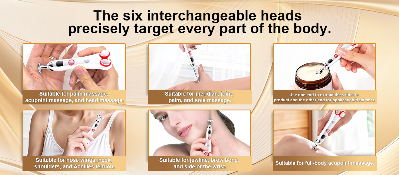 2 in 1 Eye Beauty Device 6 Replaceable Heads Massage Pen Soothing and Warming Eye Massager Heat Compress Vibrating Massager Wand