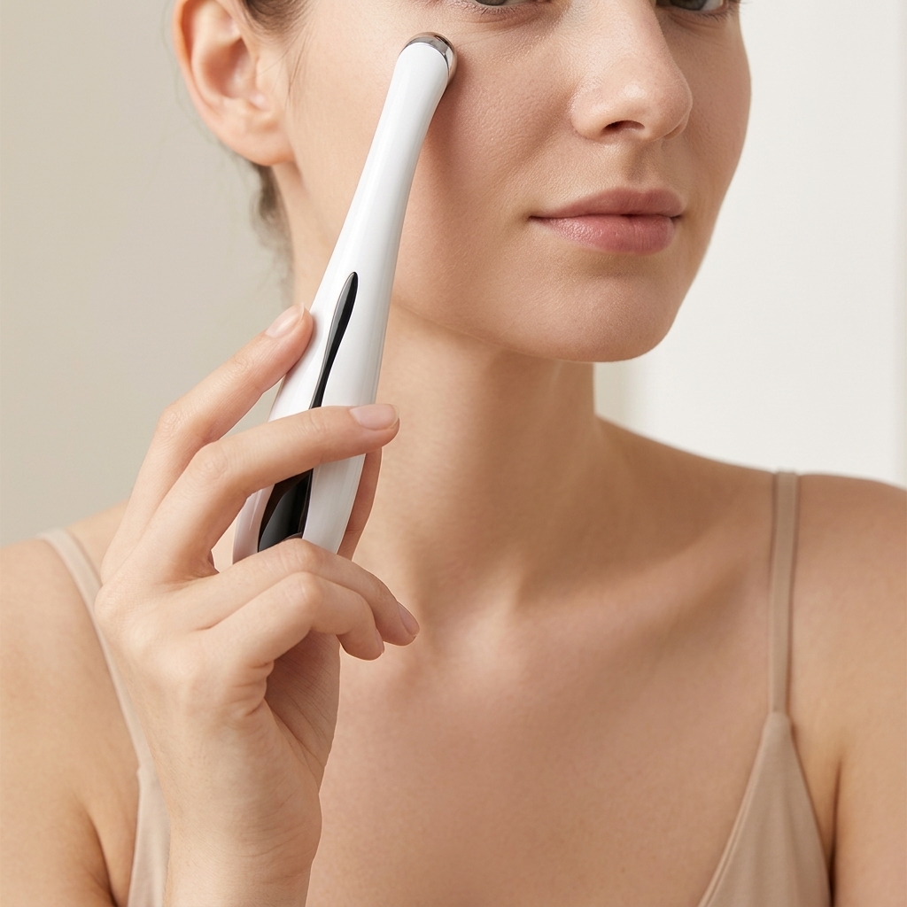 Vibrating Heating LED Light Eye Massager Anti-Puffiness Wrinkle Remover Skin Tightening Handheld Beauty Device For Home/Office