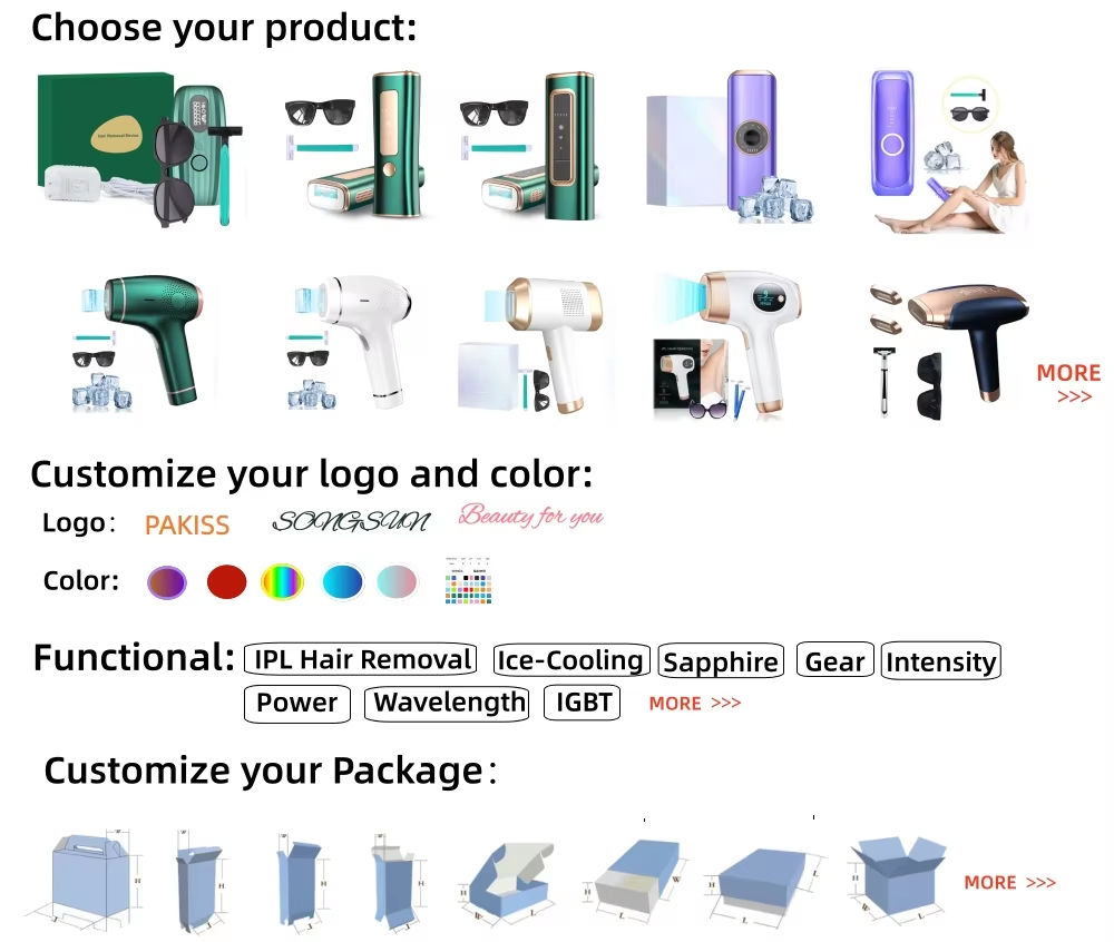 Custom Logo Brand Portable IPL Hair Removal Device With 3 Replacement Heads Handheld Electric Epilator Device For Home Use